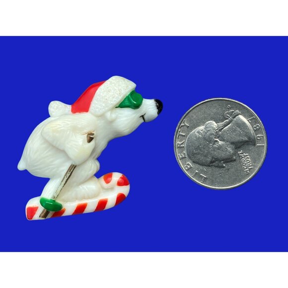 Hallmark Christmas Pin White Polar Bear Skiing Vintage1983 - Picture 4 of 10
